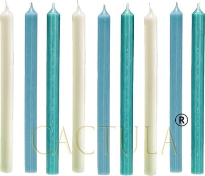 Cactula mooie lange dinerkaarsen 28 cm in 3 Kleuren 9 stuks | Amandel Bloesem van van Gogh | Champagne / Lichtblauw / Turquoise