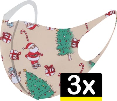 Mondkapje Wasbaar Kerst Mondmasker Creme Niet-medisch - 3 stuks