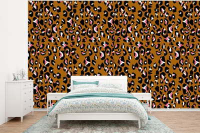 Behang - Fotobehang Panter - Design - Roze - Bruin - Patronen - Breedte 320 cm x hoogte 240 cm