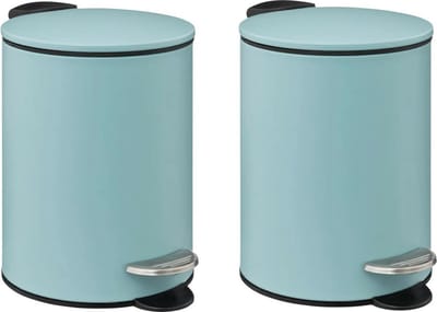 5Five kleine pedaalemmer - 2x - metaal - ijsblauw - 3L - 16 x 25 cm - Badkamer - Badkamer/toilet