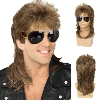 Matjespruiken voor Mannen Synthetisch 70s 80s Kostuums Heren Zwart Fancy Feest Accessoire Cosplay Haar Pruik beige