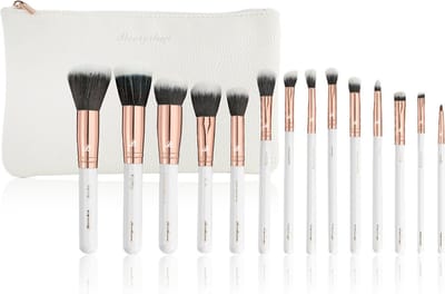 Boozyshop ® Rose Gold BoozyBrush 14 pc Starter Set - Make up kwasten set - Wit / Rose Goud - 14-delig - Professionele make-up kwastenset - Met etui