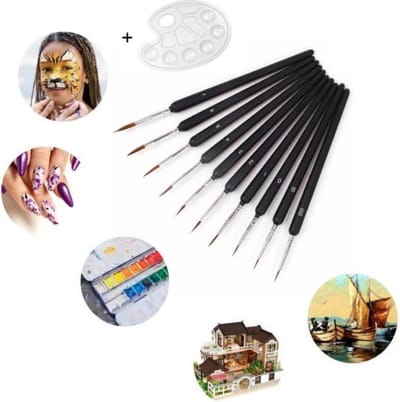 Professionele Dunne Penselenset + Verfpalet | Set van 10 Kwasten - Fine Detail - Miniatuur - Penselen Schilderen - Dunne Kwast - Hobby - Gedetailleerd Schilderen, Nail Art, Schminken, Aquarel, Waterverf, Acryl, Olieverf - Modelbouw - LOUZIR