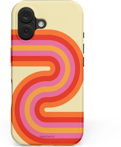 Casetastic hoesje geschikt voor Apple iPhone 16 - MagSafe - Dubbellaagse bescherming - Retro wave - Fashion Case - Zand Rood Oranje Roze