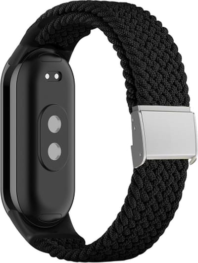 By Qubix - Braided nylon bandje - Zwart - Geschikt voor Xiaomi Smart Band 8 / 9 / 10