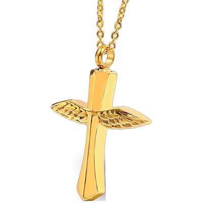 Engelenvleugels Legering Vleugels Veer Kruis Urn Parfumflesje Ketting Mannen en Vrouwen Hanger beige