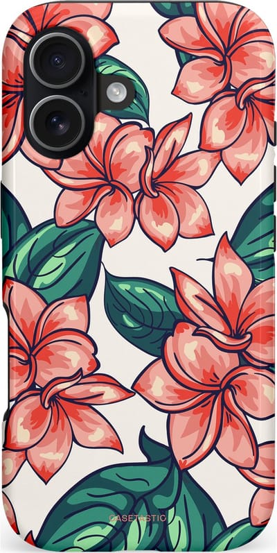 Casetastic hoesje geschikt voor Apple iPhone 17 - MagSafe - Dubbellaagse bescherming - Bloemenparadijs - Fashion Case - Koraal Wit Donkergroen