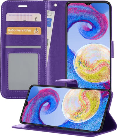 Hoesje - Geschikt voor Samsung Galaxy A04s - Luxe Bookcase - Walletcase Hoes - Portemonnee - Cover - Telefoonhoes - Paars