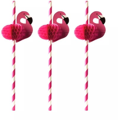 50 Drinkrietjes, papier Ø 6 mm · 20 cm roze Flamingo