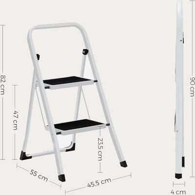 FurnStar - Trapladder - 2-Stapsladder - Vouwladder - Veiligheidsslot - Ruimtebesparende Opslag - Draagvermogen tot 150 kg - Wit