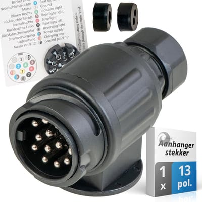 13-pins trailer stekker met aansluittemplate - zwart