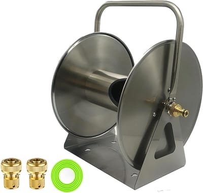 Slanghaspel Metaal - Slangenhouder - Tuin Water Geven - Roestvrij Staal - 40 Meter Capaciteit - Zilver