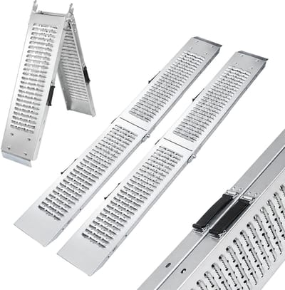 TRUTZHOLM - Oprijplaat Set - Inklapbaar & Staal - Lengte 189 cm - Belastbaar tot 400 kg - Grijs - Geribbeld Anti-slip - Set van 2