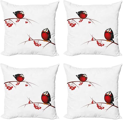 ABAKUHAUS Lijsterbes – 4x50x50 cm kussenhoes – Cartoondruk – Rood