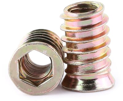 Dailygoods- Kophulzen - 20 Stuks - Zeshoekige Krimpmoeren - Holle Schroefafdruk - Koolstofstaal - M10 x 25 mm - Schroefdraad voor Houten Meubels - Inlegmoeren