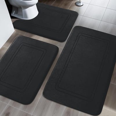 Badmatset 3-delig, zachte memory-schuimmat en U-vormige wc-mat, antislip wasbare badmatset Zwart