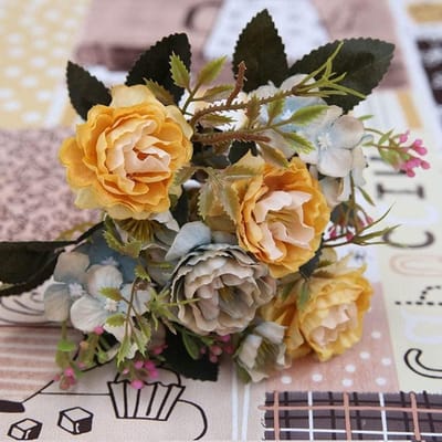 Kunstbloemen Boeket - Zijden Bloemen - Woondecoratie - Waterbestendig - Klein - Roos
