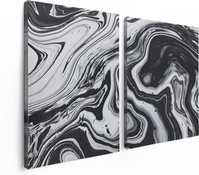 Artaza Canvas Schilderij Tweeluik Abstracte Kunst - Zwart met Wit - 120x80 - Foto Op Canvas - Canvas Print