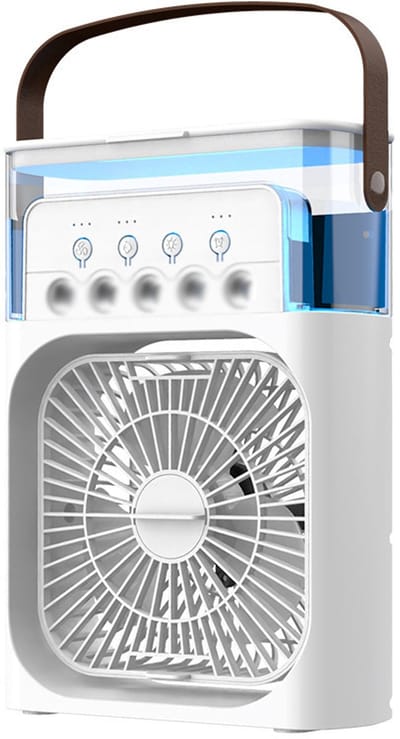 Draagbare luchtkoeler wit - oplaadbaar 2000mAh mini airco met 500ml watertank, 3 snelheden, 2 spraystanden, 7 kleuren en 3 timers voor bureau, slaapkamer en kantoor