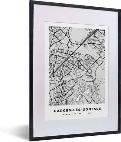 Fotolijst incl. Poster - Garges-Lès-Gonesse - Plattegrond - Frankrijk - Kaart - Stadskaart - 30x40 cm - Posterlijst
