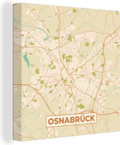 Canvas Schilderij Plattegrond - Osnabrück - Kaart - Stadskaart - Vintage - 20x20 cm - Wanddecoratie