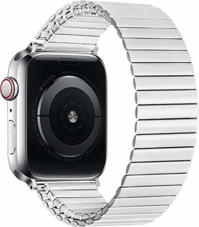Strap-it Stalen rekband - Geschikt voor Apple Watch bandje - Series 1/2/3/4/5/6/7/8/9/10/11/SE/SE2/SE3 - Zilver - Elastisch bandje van metaal/staal - RVS iWatch bandje maat: 38 / 40 / 41 / 42mm S/M