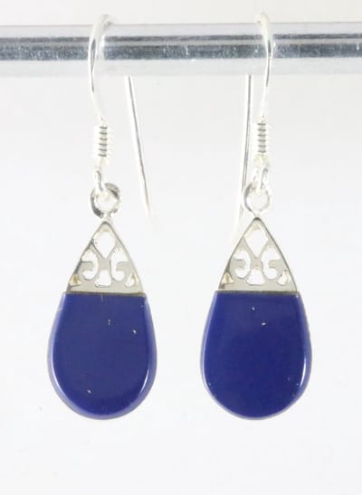 Fijne opengewerkte zilveren oorbellen met lapis lazuli