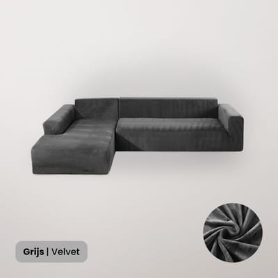 BankhoesDiscounter Velvet Hoekbank Hoes – Hoekbank – Sofa Cover – Bankbeschermer – Bankhoezen Voor Hoekbank – Grijs – Set van M3 + M4