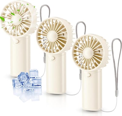 3-delige handventilator - Miniventilator - Elektrische draagbare handventilator - Draagbare miniventilator - Lange batterijduur - Lichtgewicht - Stil - Inclusief draagkoord - Geschikt voor thuis, kantoor, reizen en buiten - Beige