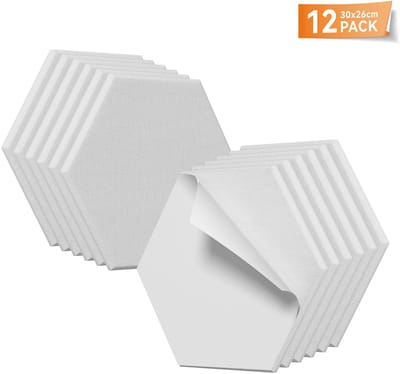 12 Stuks Zelfklevende Hexagonale Akustische Panelen, Schalldempende Platen Met Hoog Dichtheid Voor Studio, Kantoor En Huis, 30x26cm, Wit