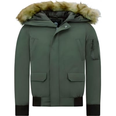 Korte Heren Winterjas - Met Faux Bontkraag - Groen