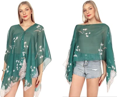Strandkaftan Dames – Groene Strand Cover-Up met Bloesemprint – Luchtige Zomer Kaftan – Bikini Cover-Up – Maat S/M