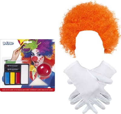 Clown verkleed set volwassenen - pruik oranje/schmink/neus/handschoenen