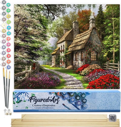 Figured'Art Schilderen op Nummer Volwassenen canvas Plattelandslandschap - Handwerk acrylverf Kit DIY Compleet - 40x50cm met DIY houten lijst