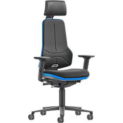 Werkdraaistoel bimos Neon XXL 9576, tot 180 kg, met hoofdsteun & armleuningen, synchroonmechanisme, stoffen bekleding, zwart-blauw