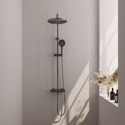 Brauer Gunmetal Edition opbouw thermostatische regendouche SET 04 met 30 cm douchekop en 3-standen handdouche en doucheslang gunmetal geborsteld PVD