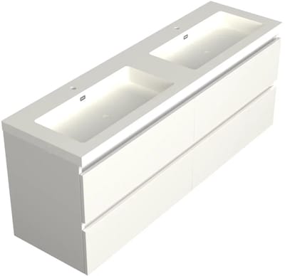 Dutchline Badmeubel Onderkast - Glans Wit - 200x46cm - 4 Lades - 2 Uitsparingen