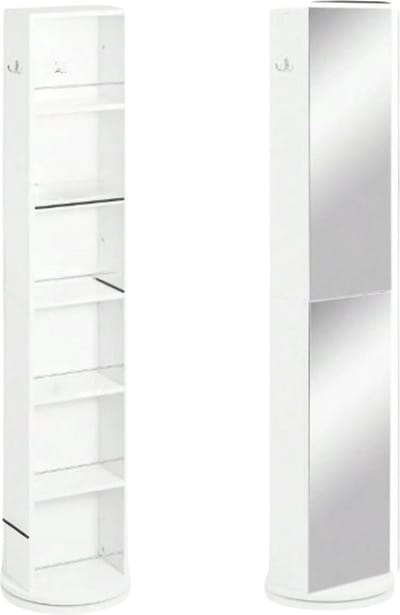 Hoge MDF opbergkast met spiegel - wit - 30x17.5x169.5 cm