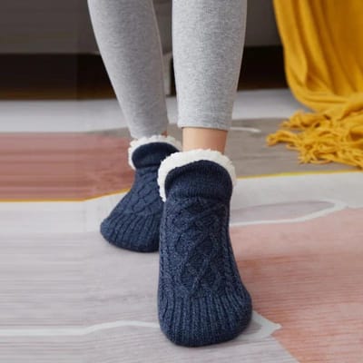 Thermische heren pantoffels, winterwarm, kort, verdikt katoen, zacht, antislip, grip, pluizige vloersok, pluizig, mannelijk 43-45(280mm) marineblauwe kleur