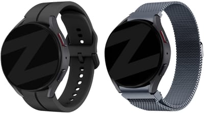 Bandz Bundel – Zwart Siliconen Bandje ‘Extreme’ + Grijze Milanese Loop Band – geschikt voor Samsung Galaxy Watch 7 / 6 (Classic) / 5 (40mm & 44mm / Pro) / 4 (Classic) / Watch FE – Sportief & Elegant
