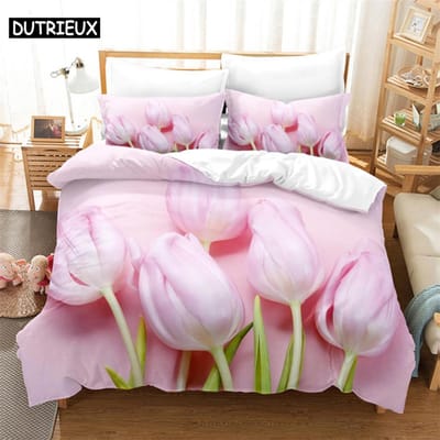 3D Tulp Bloemenprint Dekbedovertrek Set - 3 Delen Verkrijgbaar In Twin, Double En King Maten AU Double(180*210cm)3pcs