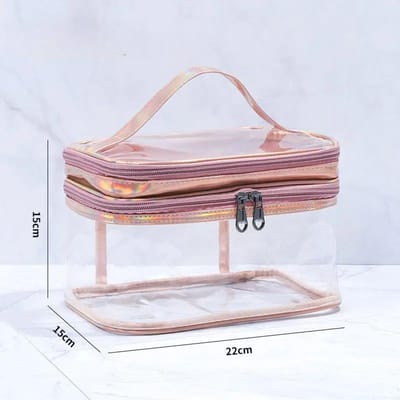 Sac de Maquillage Transparent Coréen Grande Capacité Séparation Sec et Humide Imperméable Trousse de Toilette Portative Rangement Cosmétiques de Voyage Ba rose