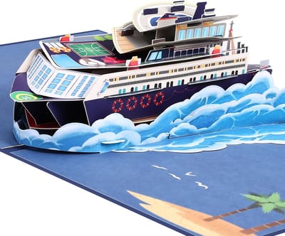 Dailygoods- Verjaardagskaart Pop-up 3D - Wenskaart Man - Reisvoucher - Cruiseschip - 20 x 15 cm - 300 g/m² Papier