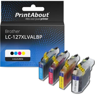 PrintAbout huismerk Inktcartridge LC-127XLVALBP 4-kleuren Multipack Hoge capaciteit Geschikt voor Brother