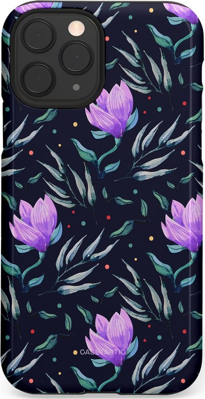 Casetastic hoesje geschikt voor Apple iPhone 11 Pro - Dubbellaagse bescherming - Mystieke bloemenzee - Fashion Case - Donkerblauw Donkergrijs Grijs Lavendel