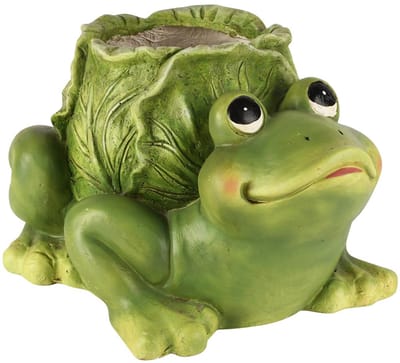 Dekoratief | Bloempot kikker m/kool, groen, magnesium, 33x27x20cm | A260505