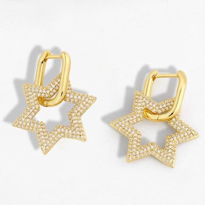 Boucles d'oreilles créoles géométriques ovales tendance, boucles d'oreilles pendantes vintage en forme d'étoile pour bijoux, boucles d'oreilles pour femmes beige