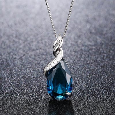POMOiii Mode-sieraden Waterdruppel Blauw Kristal Natuurlijke Zirkoon Hanger Ketting Vrouwelijk Voor Vrouwen Charme Etentje Tot Cadeau
