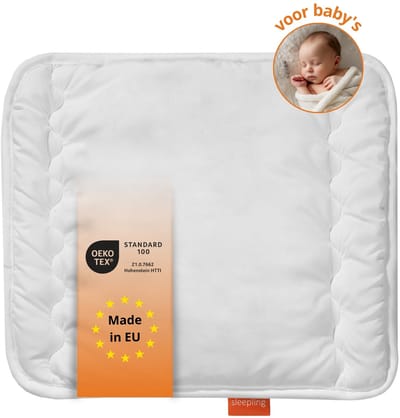 sleepling babykussen - plat hoofdkussen 35x40 cm - als plat kussen, kinderkussen of kussen voor baby’s - allergievriendelijke microvezelhoes - Made in EU – 35 x 40 cm - wit