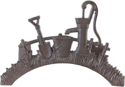Slanghouder voor aan de muur, van gietijzer, 29 x 18,5 x 14 cm, metalen wandhouder, antiek